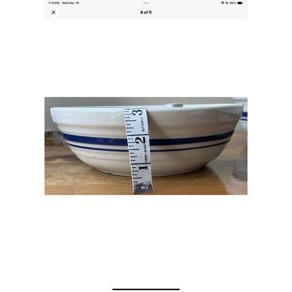 Roseville Ohio Friendship Pottery Nebraska Ivory/Blue Stripe Pasta Serving Bowls - Picture 8 of 11